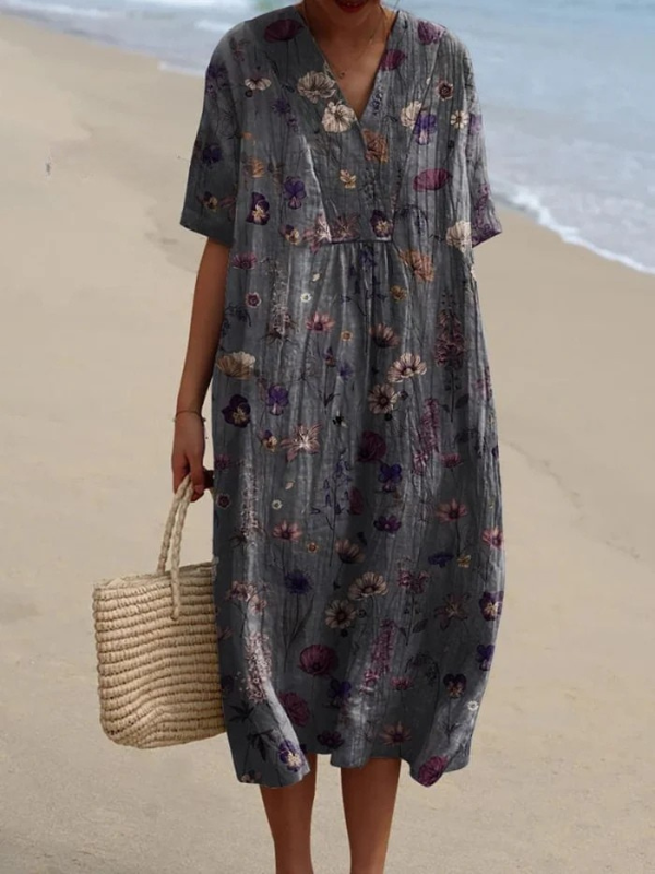 Anna | Retro taiteellinen kukkakuosiset mekko